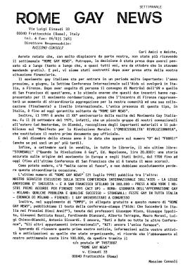 Lettera di Massimo Consoli in cui si parla delle difficoltà finanziarie del settimanale “Rome gay News”