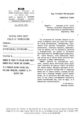 Comunicato Stampa. Sostegno al Dottor Carlo Perucci, Direttore dimissionario dell’Osservatorio Epidemiologico regionale