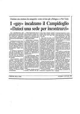 Articolo del «Corriere della Sera» del 5 gennaio 1990: “I gay incalzano il Campidoglio: Dateci una sede per incontrarci”.