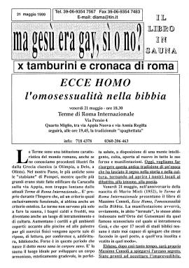 Locandina della presentazione del Libro “Ecce Homo l’omosessualità nella bibbia” presso le Terme di Roma