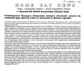 Comunicato stampa. Ennesimo attacco clericale contro la comunità gay.