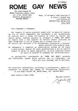 Lettera di Massimo Consoli a tutti i gruppi gay all’interno di Prospettiva Socialista