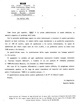 Lettera di Daniela Nardis, Segretaria di «OMPO». Invito ad abbonarsi